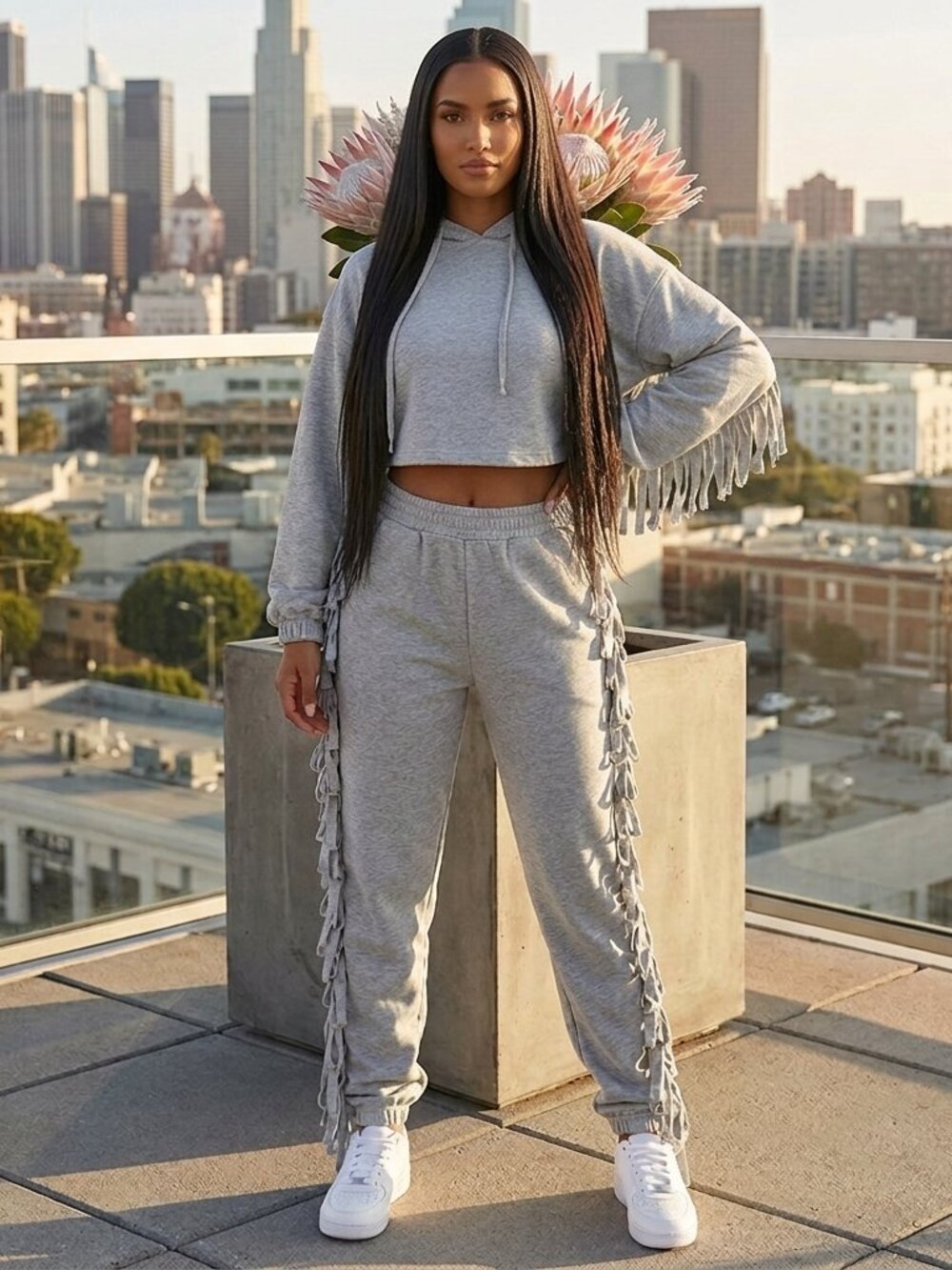 Fringe Hoodie Jogger Set